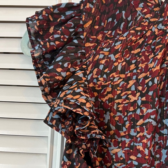 Express Ruffle Mock Neck Flutter Sleeve Blouse Women’s Medium - Picture 4 of 10